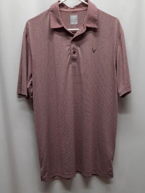Callaway Opti-Dri Golf Polo Shirt Men's Large L Micro Stripe Pink Mauve Sporty